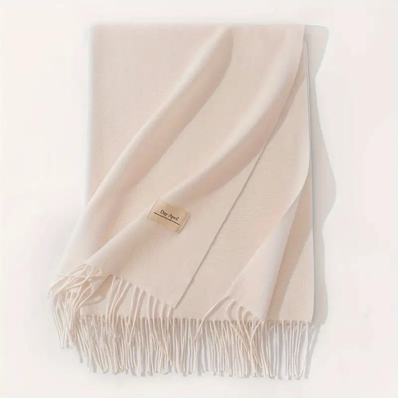 Beige Solid Color Scarf – Soft Imitation Cashmere Shawl for Autumn and Winter