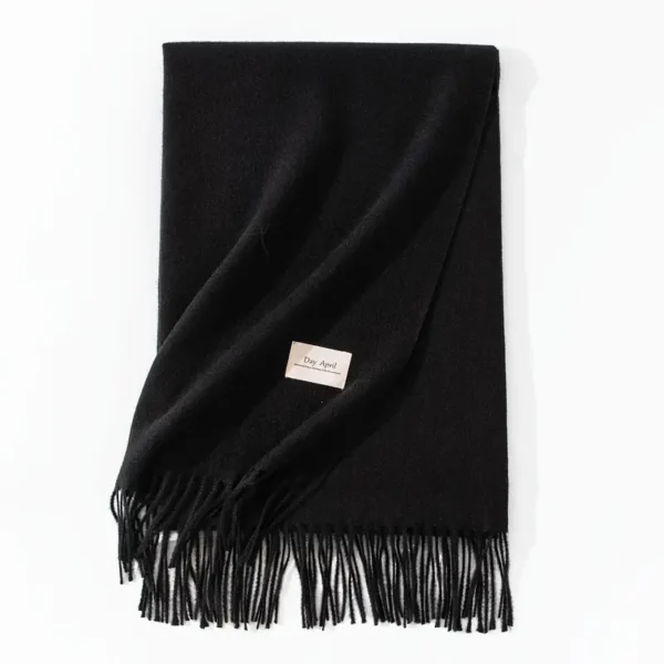 Black Solid Color Scarf – Soft, Warm Imitation Cashmere Shawl for Autumn and Winter