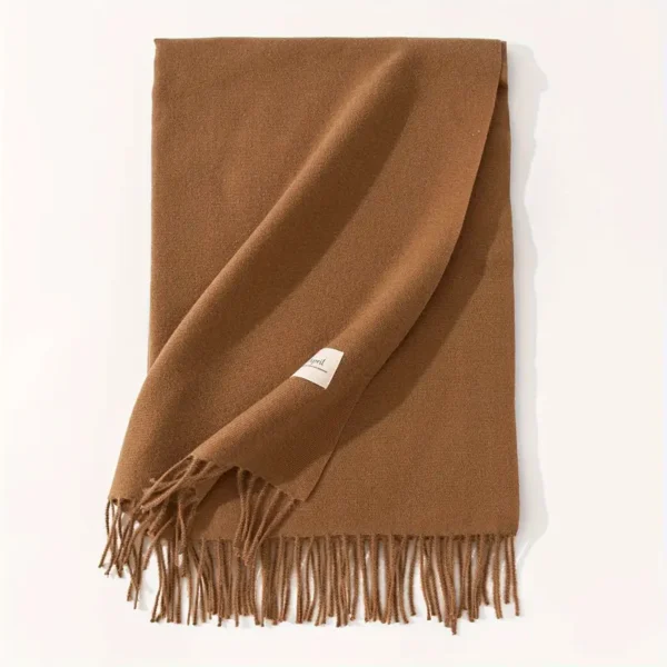 Brown Solid Color Scarf – Soft and Warm Imitation Cashmere Shawl for Autumn and Winter