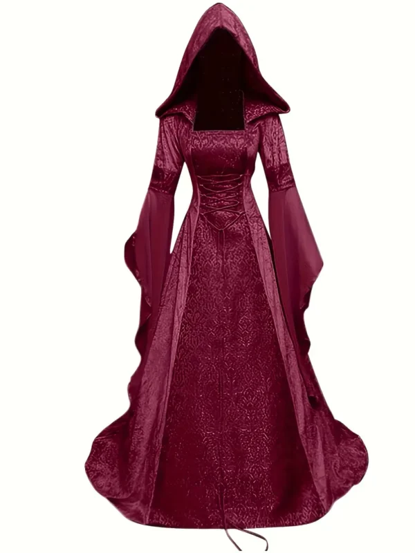 Burgundy Hooded Gothic Dress Medieval Corset Renaissance Victorian Dress Halloween Costume