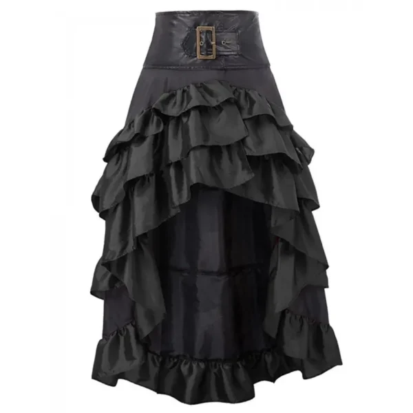 Black Gothic Steampunk Skirt – High-Low Belted Victorian Cosplay Skirt