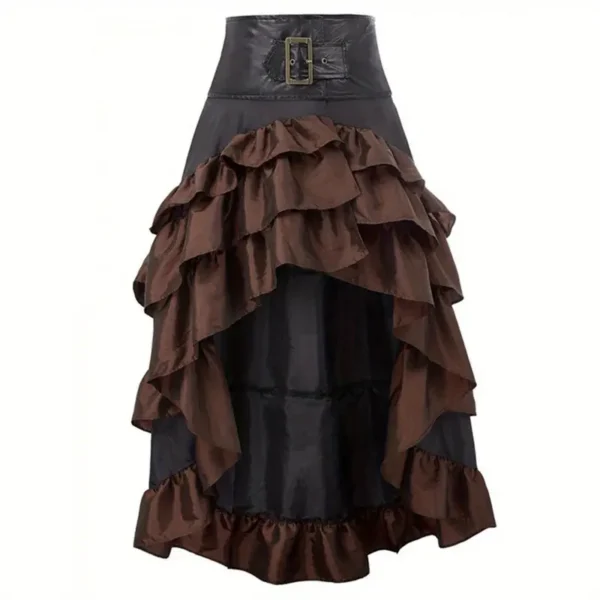 Brown Gothic Steampunk Skirt – High-Low Belted Victorian Cosplay Skirt