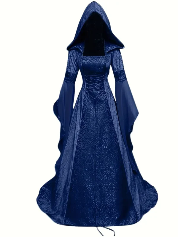 Navy Blue Hooded Gothic Dress Medieval Corset Renaissance Victorian Dress Halloween Costume