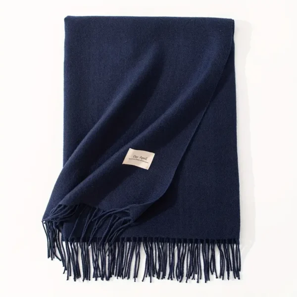 Navy Blue Solid Color Scarf – Soft and Warm Imitation Cashmere Shawl for Autumn and Winter