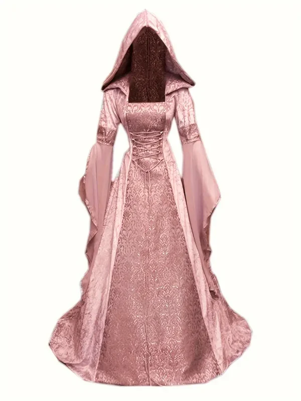 Pink Hooded Gothic Dress Medieval Corset Renaissance Victorian Dress Halloween Costume