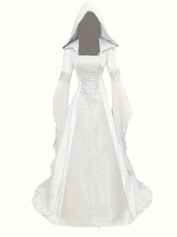 White Hooded Gothic Dress Medieval Corset Renaissance Victorian Dress Halloween Costume