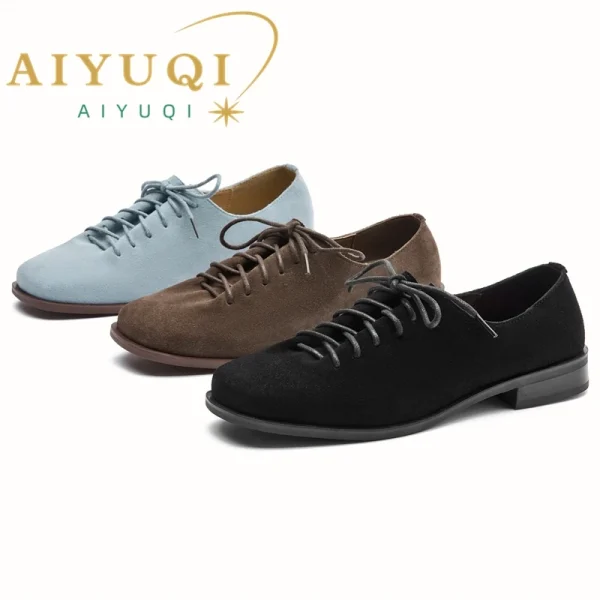 Women's Genuine Leather Oxford Loafers - Square Toe Lace-Up
