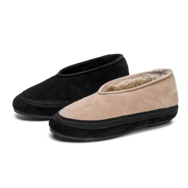 Women's Genuine Suede Ballet Flats - Wool Lined Slip-On