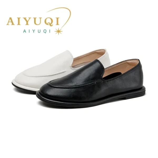 Women's Genuine Leather Loafers - Soft Round Toe Slip-On