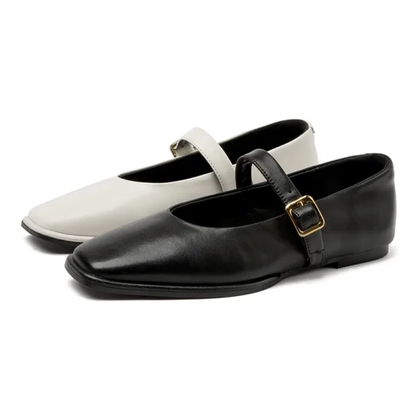 Women's Mary Jane Flats - Genuine Leather Square Toe
