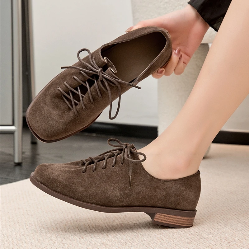 Women's Genuine Leather Oxford Loafers - Square Toe Lace-Up - Image 9