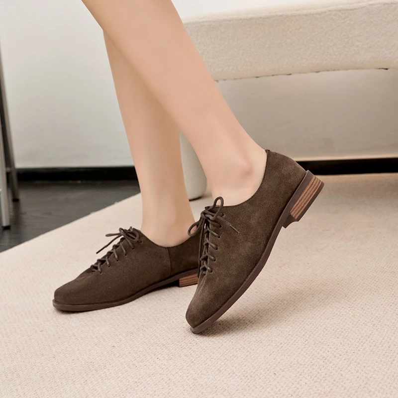 Women's Genuine Leather Oxford Loafers - Square Toe Lace-Up - Image 10