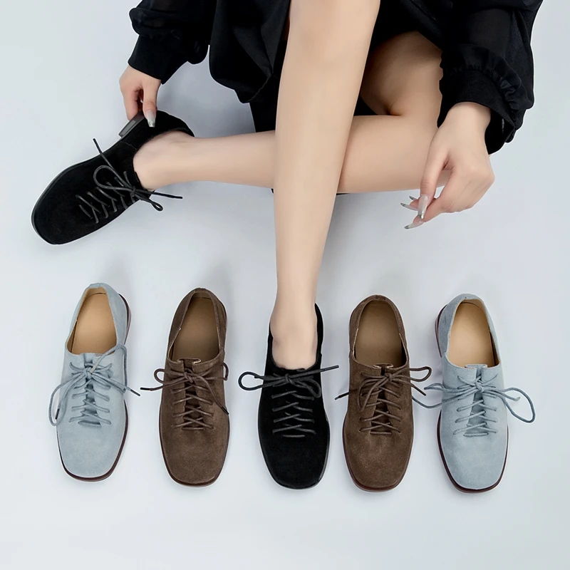 Women's Genuine Leather Oxford Loafers - Square Toe Lace-Up - Image 2