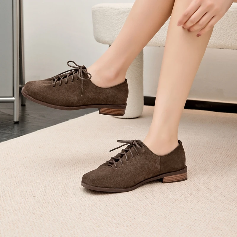 Women's Genuine Leather Oxford Loafers - Square Toe Lace-Up - Image 5