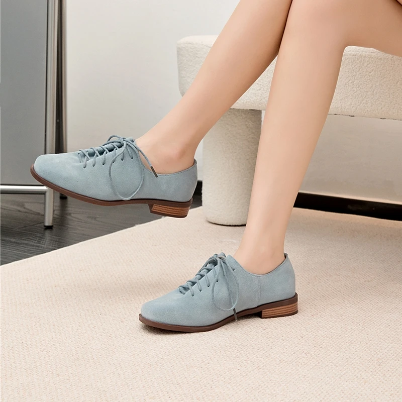Women's Genuine Leather Oxford Loafers - Square Toe Lace-Up - Image 7