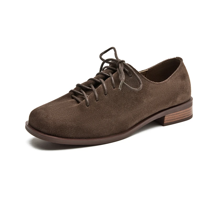 Women's Genuine Leather Oxford Loafers - Square Toe Lace-Up - Image 4